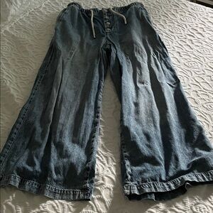 Pilcro Drawstring Pull-On Wide-Leg Jeans in Amelie Wash